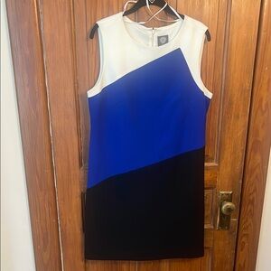 Vince Camuto Blue and White Asymmetrical Sheath Dress